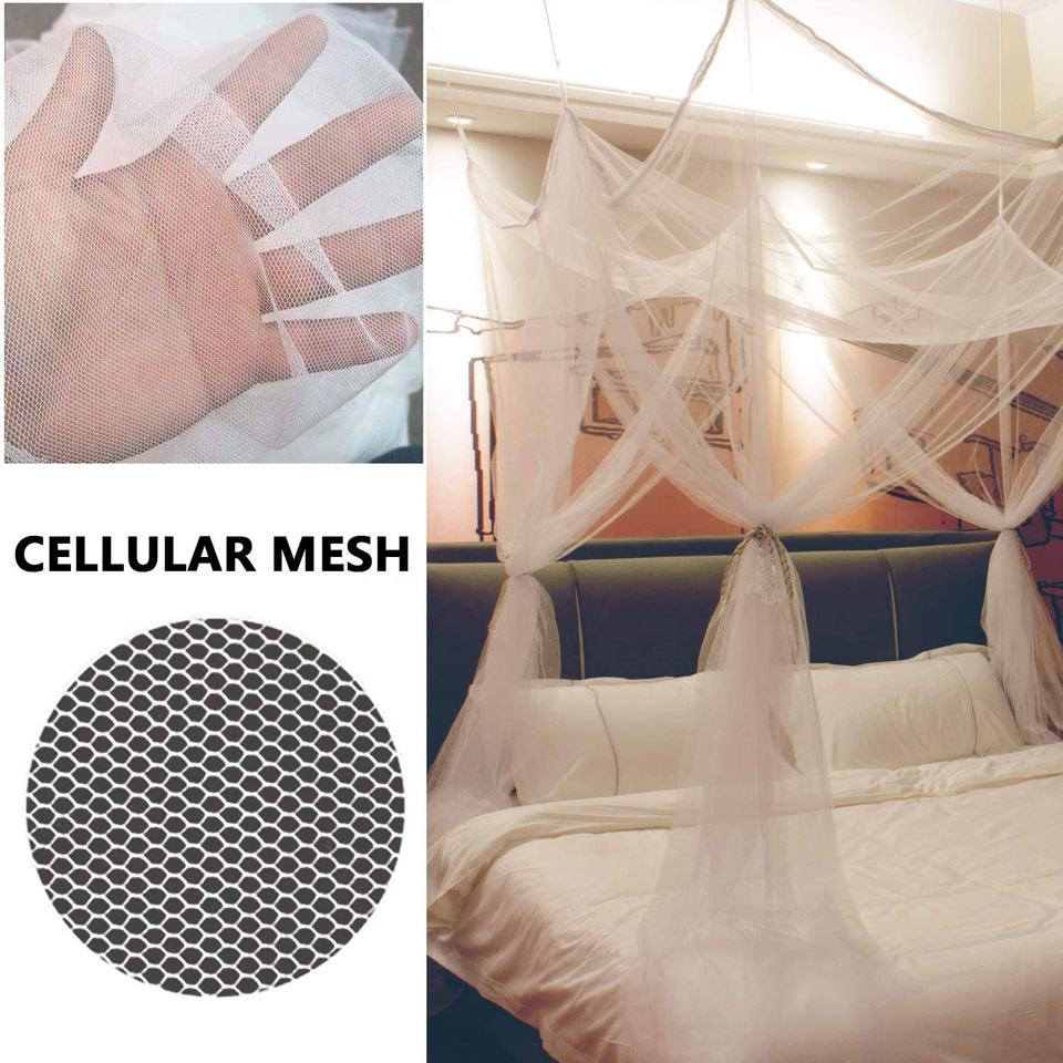 Bed Canopy, 8 Corners with 100 LED Star String Lights Cellular Mesh Polyester Material with 8 Hooks and Anchors, White