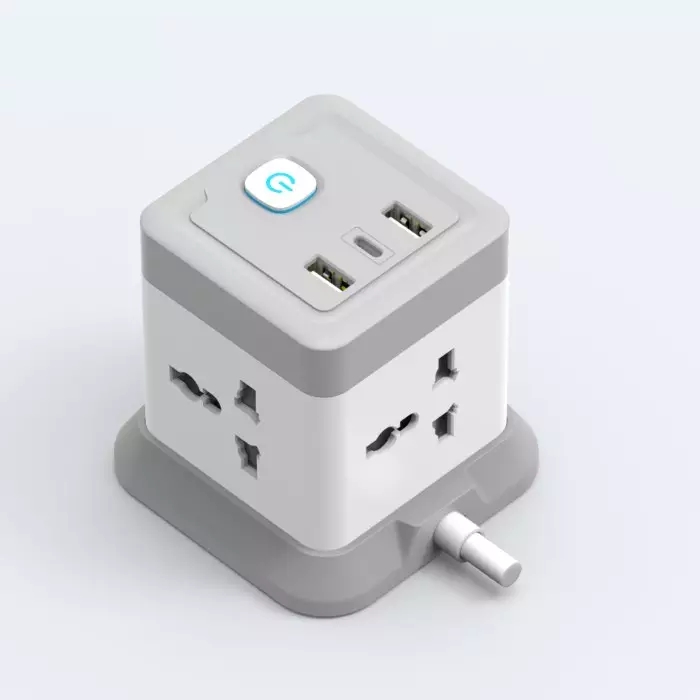 Cube Power Socket,  4 Wide Spaced Outlets with 3 USB Charging Ports Type C 20W Fast Charger, s