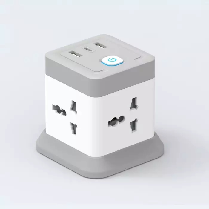 Cube Power Socket,  4 Wide Spaced Outlets with 3 USB Charging Ports Type C 20W Fast Charger, s