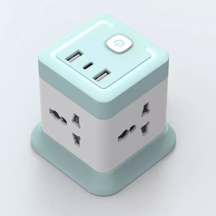 Cube Power Socket,  4 Wide Spaced Outlets with 3 USB Charging Ports Type C 20W Fast Charger, s