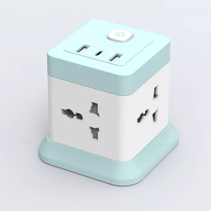 Cube Power Socket,  4 Wide Spaced Outlets with 3 USB Charging Ports Type C 20W Fast Charger, s