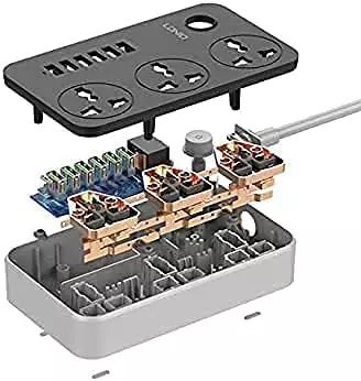Power Strip, with USB Port 3-Way Socket 6 USB Port with 2M Bold Extension Surge Protector Perfect Safety, for Home