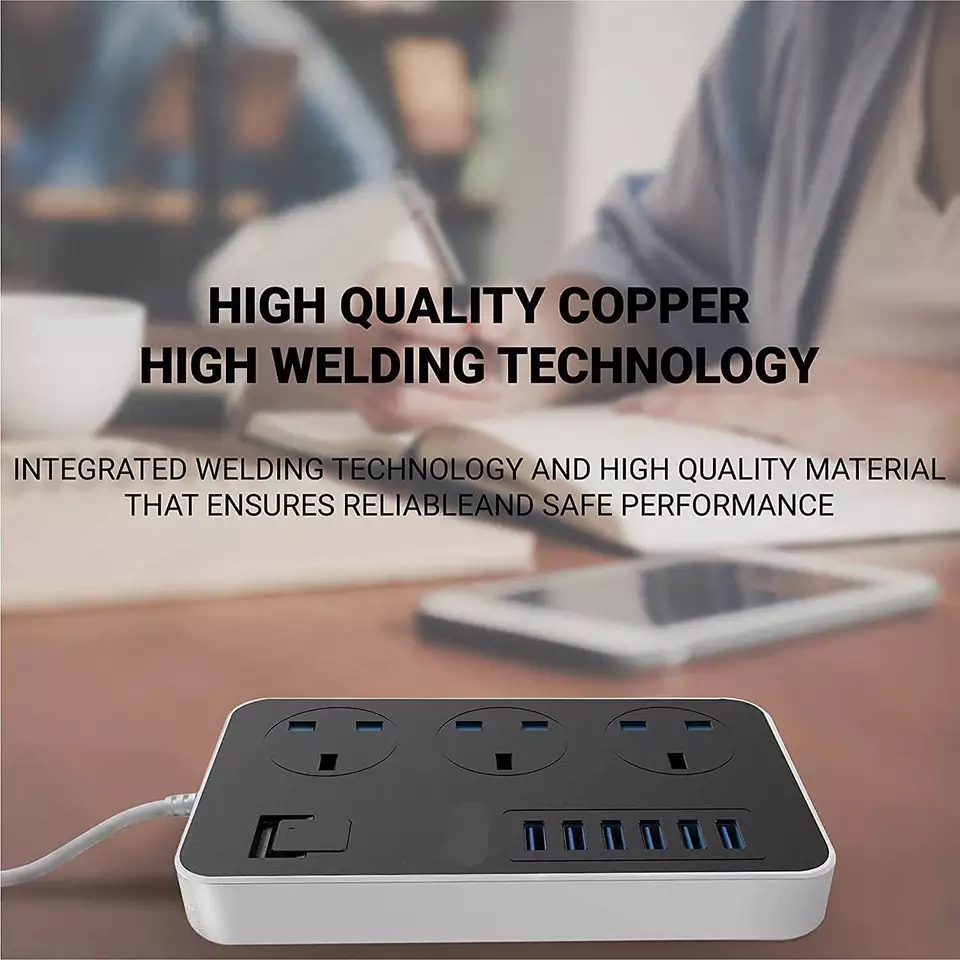 Power Strip, with USB Port 3-Way Socket 6 USB Port with 2M Bold Extension Surge Protector Perfect Safety, for Home