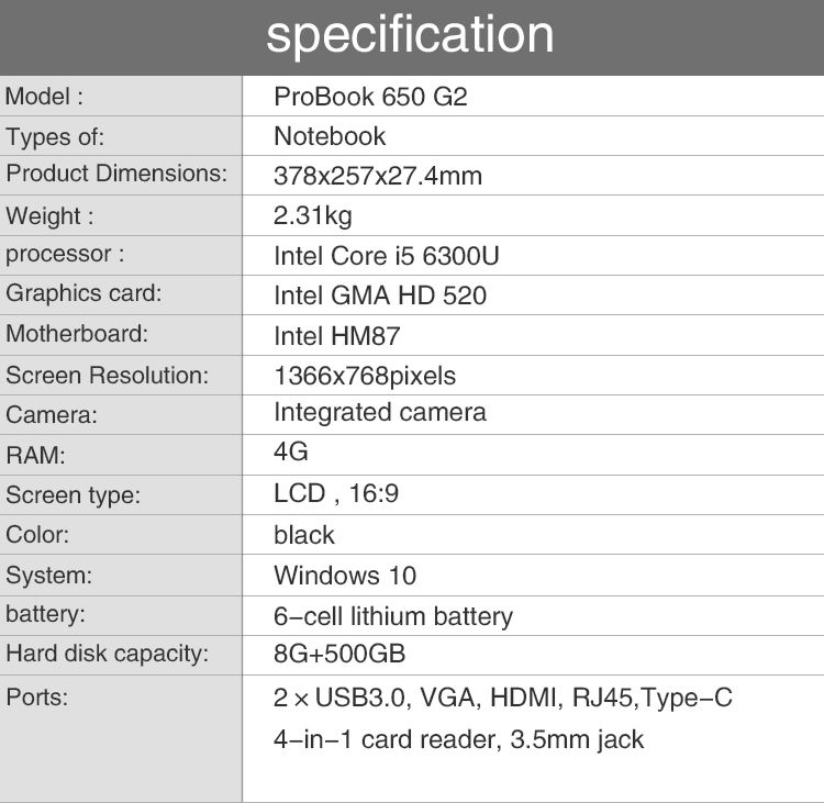 For HP 650G2 Used Laptop, Ultra thin Laptop Intel(R) Celeron(R) N4020 Processor 14-inch Screen, 