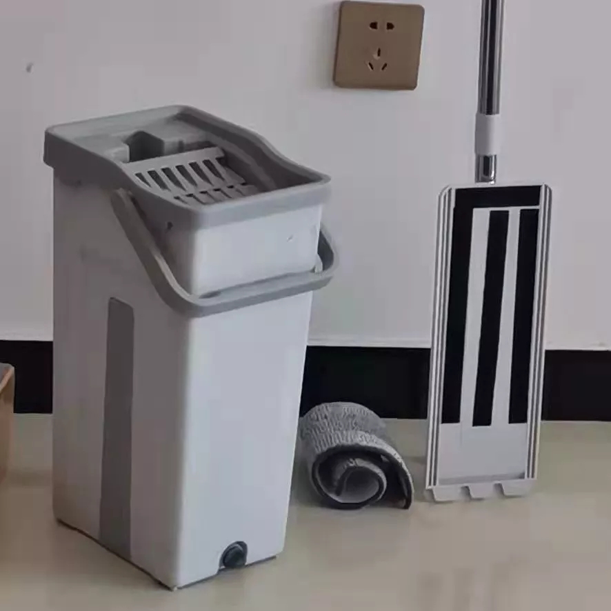  Flat Mop with Bucket, Two Mop Microfibre Fabric Cloth Portable Handle Double Barrel Design Thickened Mop, for Kitchen