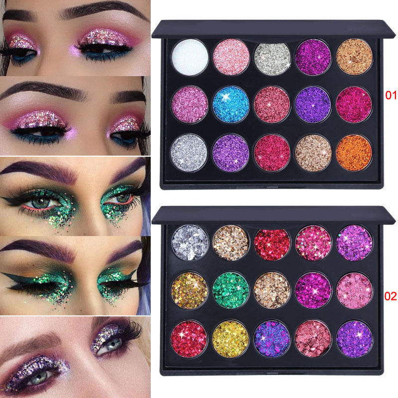ALI89 Eyeshadow Palette, 15 Color Diamond Glitter Mineral Ingredients Waterproof Long Lasting, 