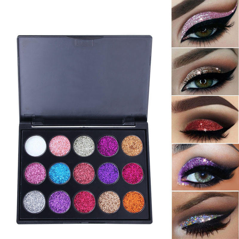 ALI89 Eyeshadow Palette, 15 Color Diamond Glitter Mineral Ingredients Waterproof Long Lasting, 