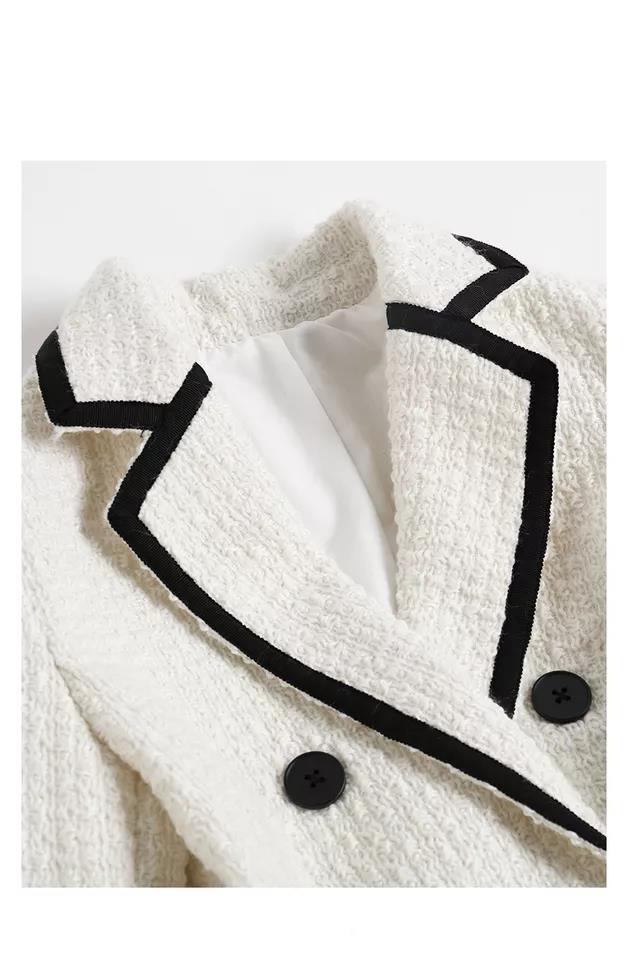 Tweed Blazer Set White Woollen women Elegant Suits With Skirt 