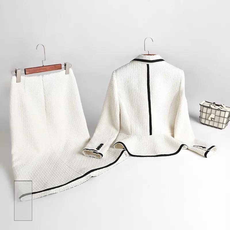 Tweed Blazer Set White Woollen women Elegant Suits With Skirt 