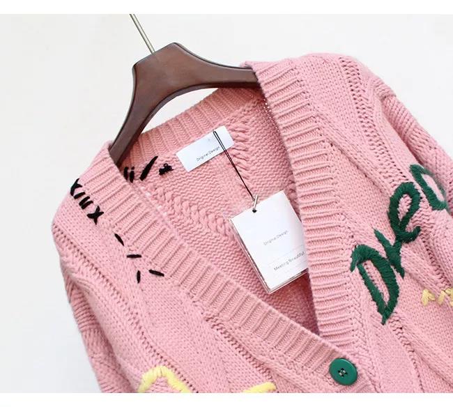 Embroidery Cardigan Knitted Sweater Jacket Knit Cardigan Coat 