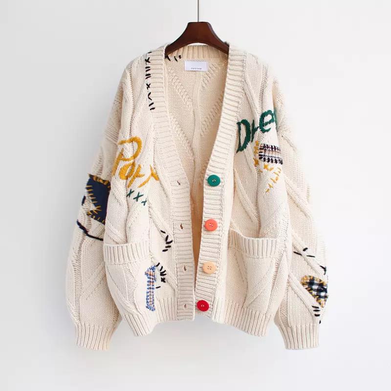Embroidery Cardigan Knitted Sweater Jacket Knit Cardigan Coat 