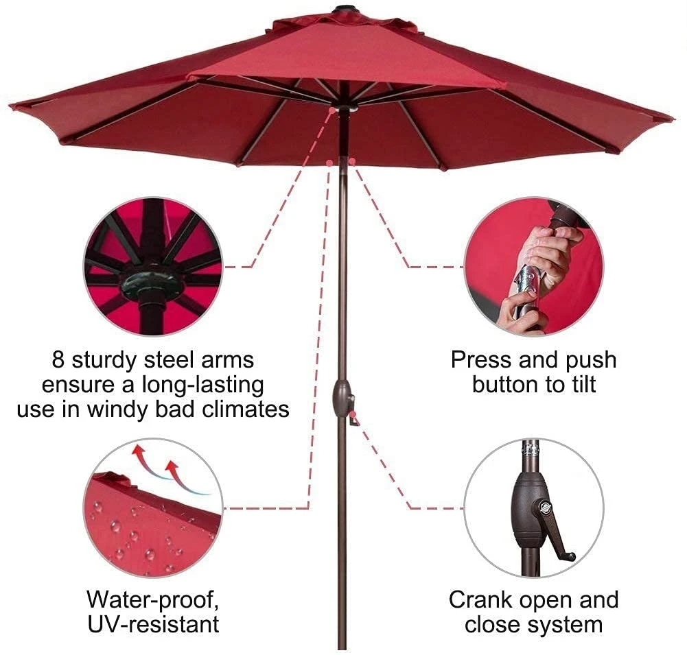 9 feet outdoor terrace tilt market enhanced aluminum umbrella, umbrella can choose 2 kinds of color/pattern