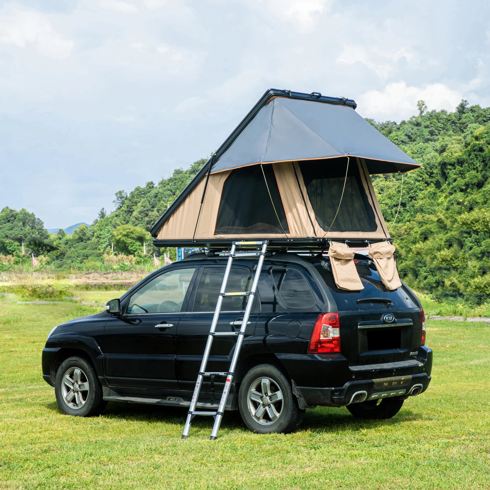Triangle Aluminium Black Hard Shell Beige Rooftop Tent Scout MAX Series 