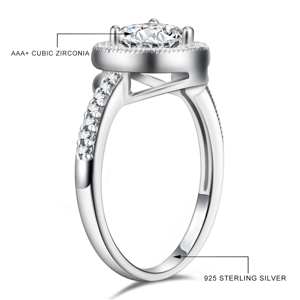 925 Sterling Silver Heart-shaped Cubic Zirconia Halo Engagement Ring Promise Bridal Ring