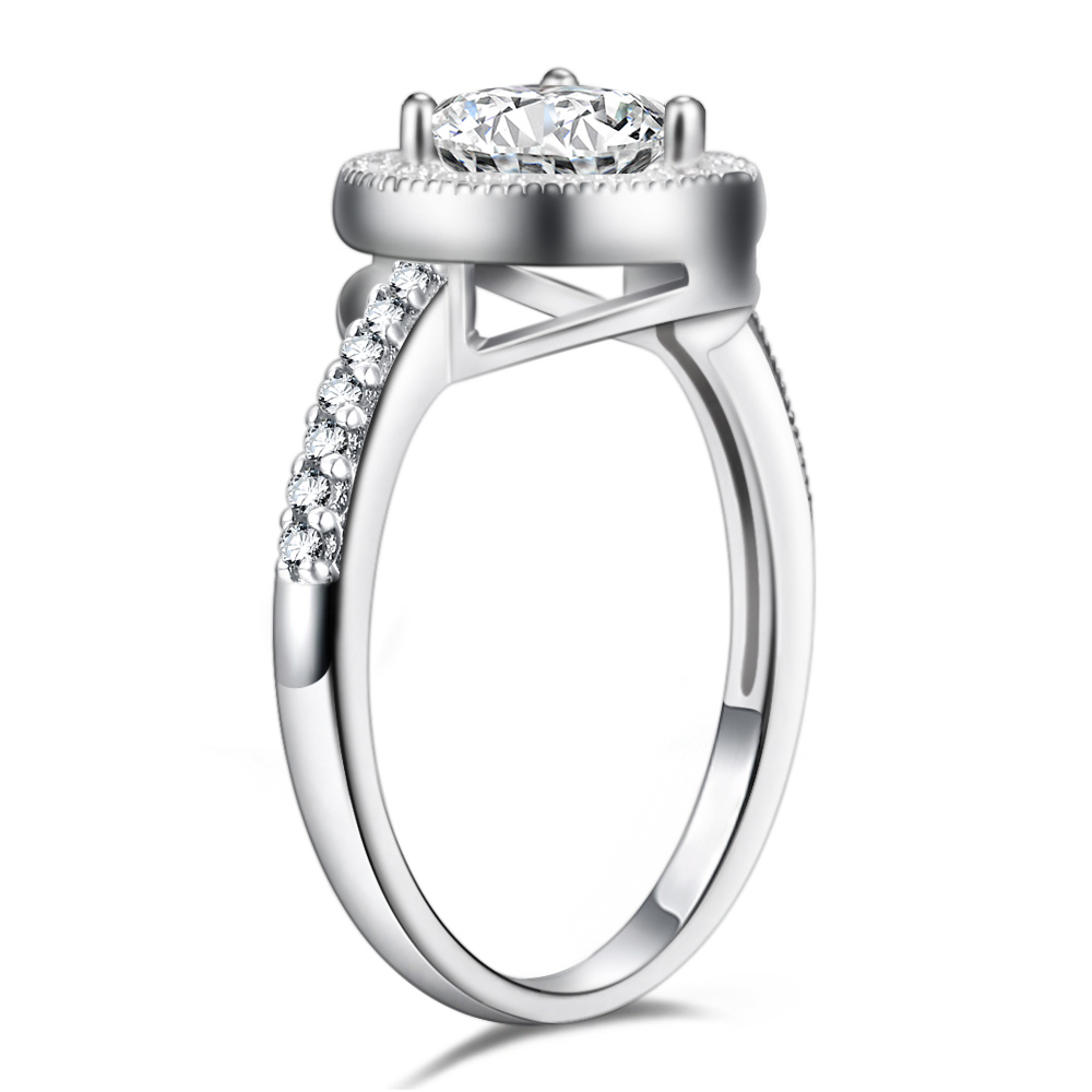 925 Sterling Silver Heart-shaped Cubic Zirconia Halo Engagement Ring Promise Bridal Ring