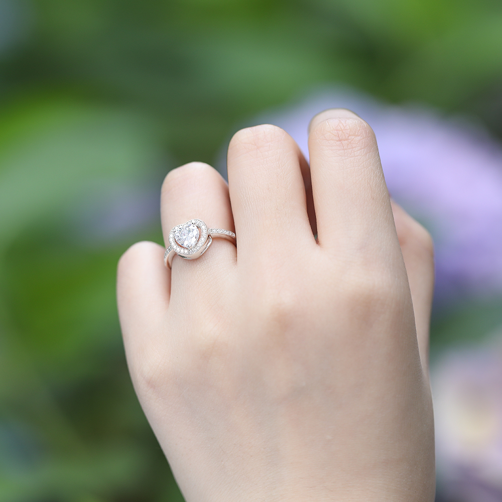 925 Sterling Silver Heart-shaped Cubic Zirconia Halo Engagement Ring Promise Bridal Ring
