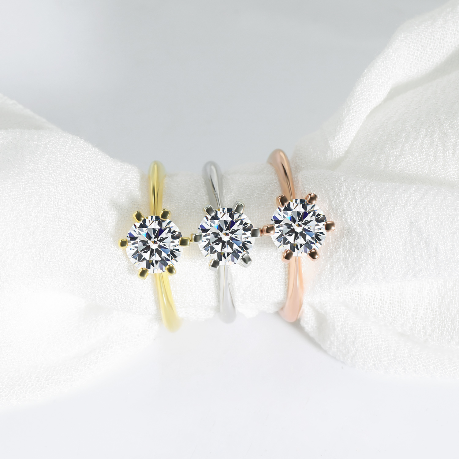 925 Sterling Silver 1 carat Single grain Round CZ Engagement and wedding ring classic six claw ring