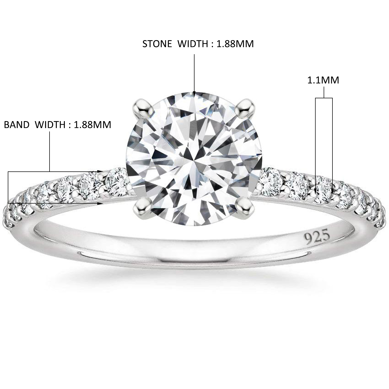 925 Sterling Silver 1.25 carat round single grain square Zircon Engagement Ring Ring Halo Set Love ring