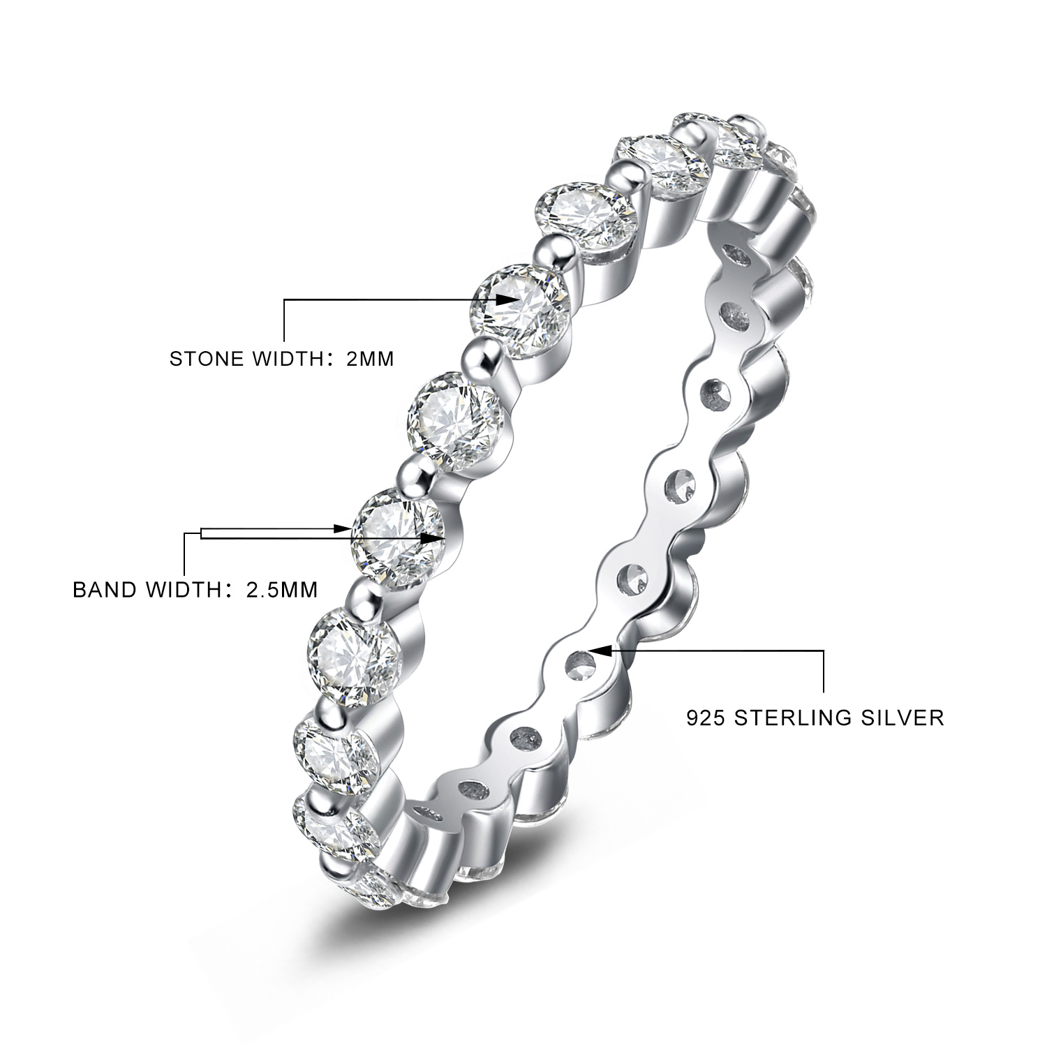  925 Sterling Silver Romantic Wedding Band for Women Cubic Zirconia Full Eternity Stackable Engagement Ring