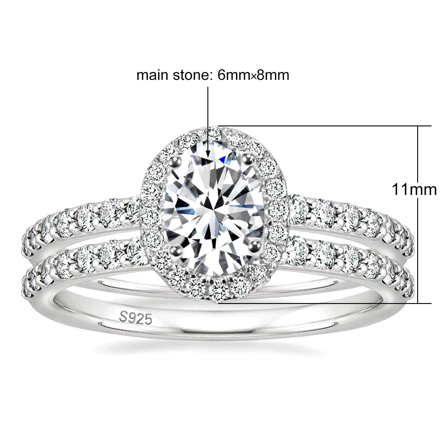 1.5 carat 925 Sterling Silver Square Crystal Zircon Set Oval Cut CZ Engagement Ring Women's wedding ring
