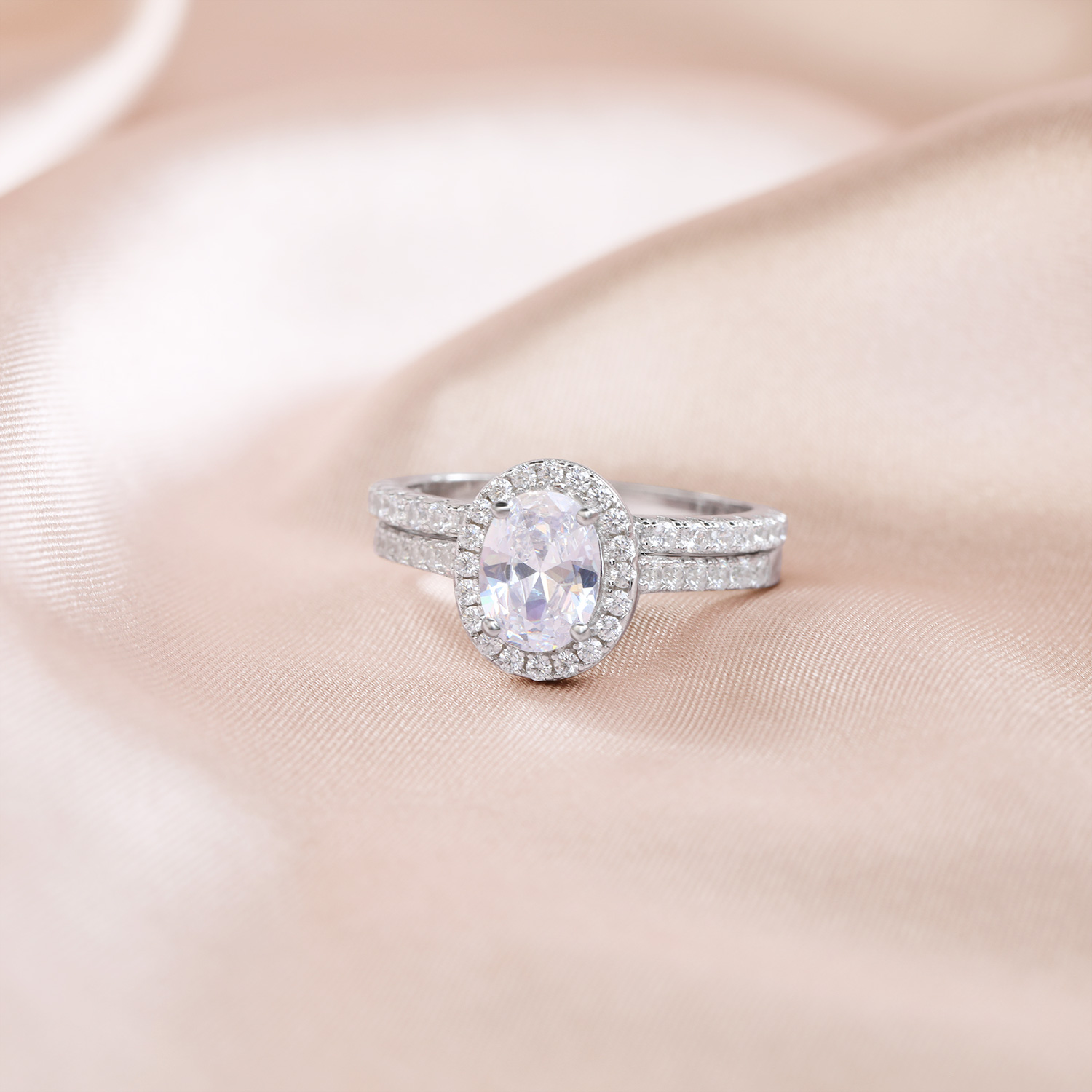 1.5 carat 925 Sterling Silver Square Crystal Zircon Set Oval Cut CZ Engagement Ring Women's wedding ring