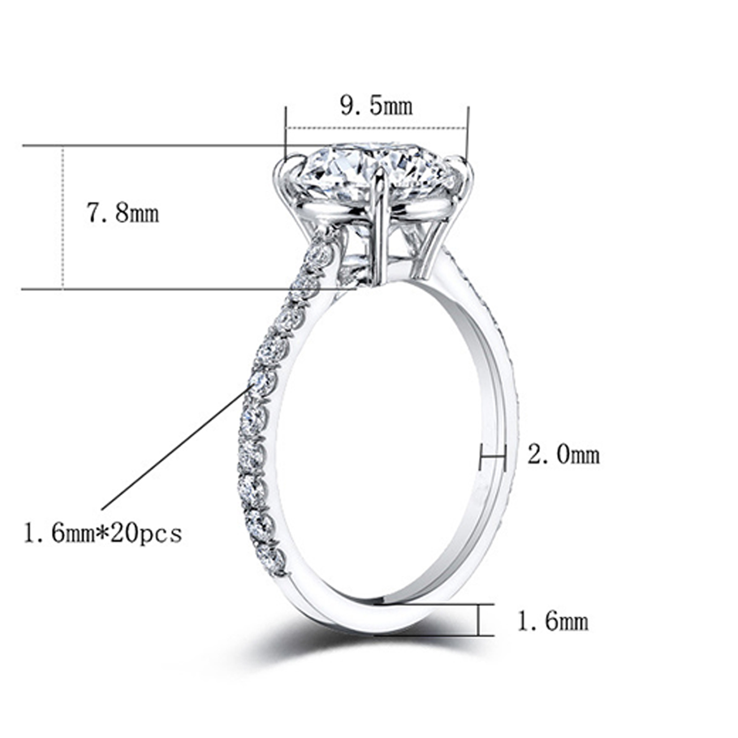 925 Sterling Silver round single grain square zircon Engagement Ring Halo Set Love ring
