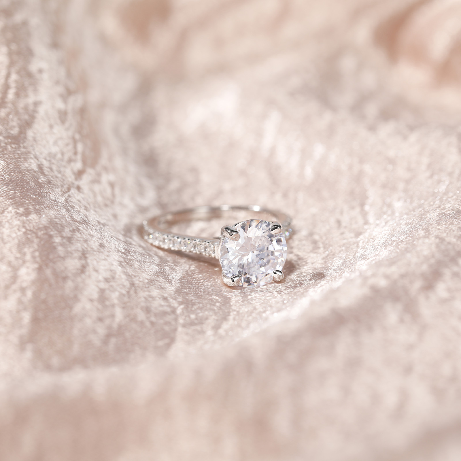 925 Sterling Silver round single grain square zircon Engagement Ring Halo Set Love ring