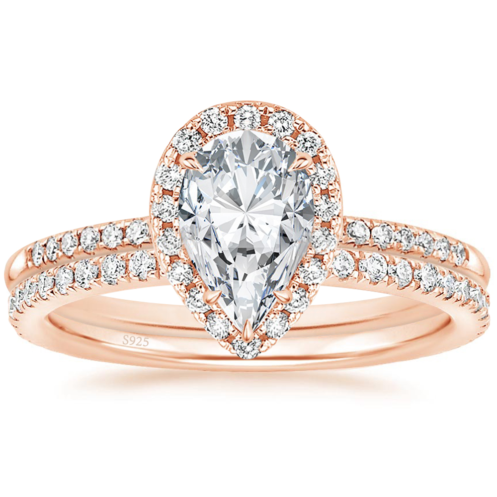 925 Sterling Silver square crystal Zircon wedding ring Teardrop bridal ring