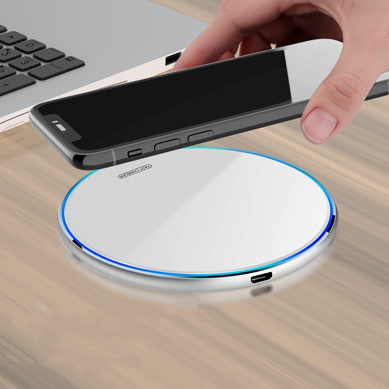 Wireless Charger 10W Ultra-Thin Aluminum Alloy Fast Charging Circular Transmitter Qi Mirror Fast Charging Plate