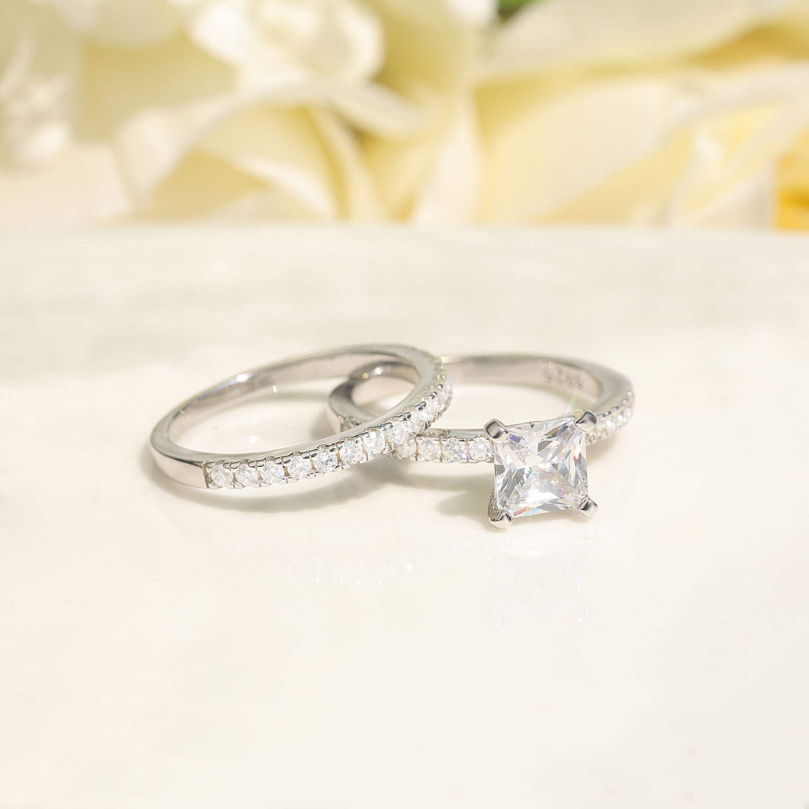 2CT 925 Sterling Silver Bridal Ring Set Princess Cut CZ Engagement Ring Promise Ring for her wedding