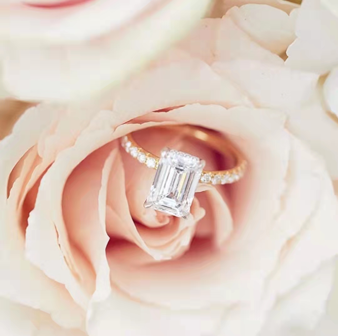  S925 3.5ct Emerald Cut Cubic Zirconia Diamond Engagement Ring for women's wedding ring Sterling Silver for brides