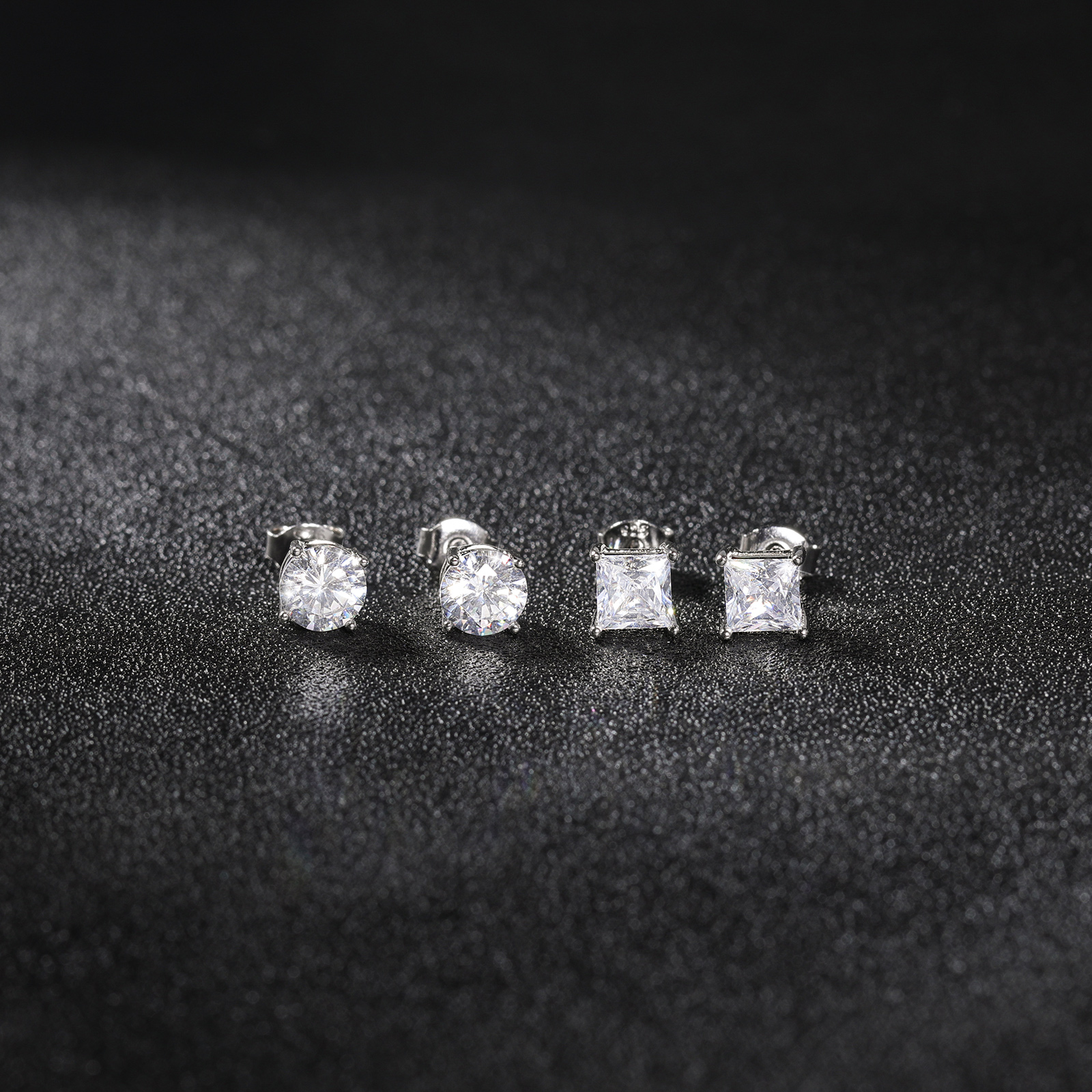 925 Sterling Silver Round Cut and Princess Cut Cubic zirconia earrings