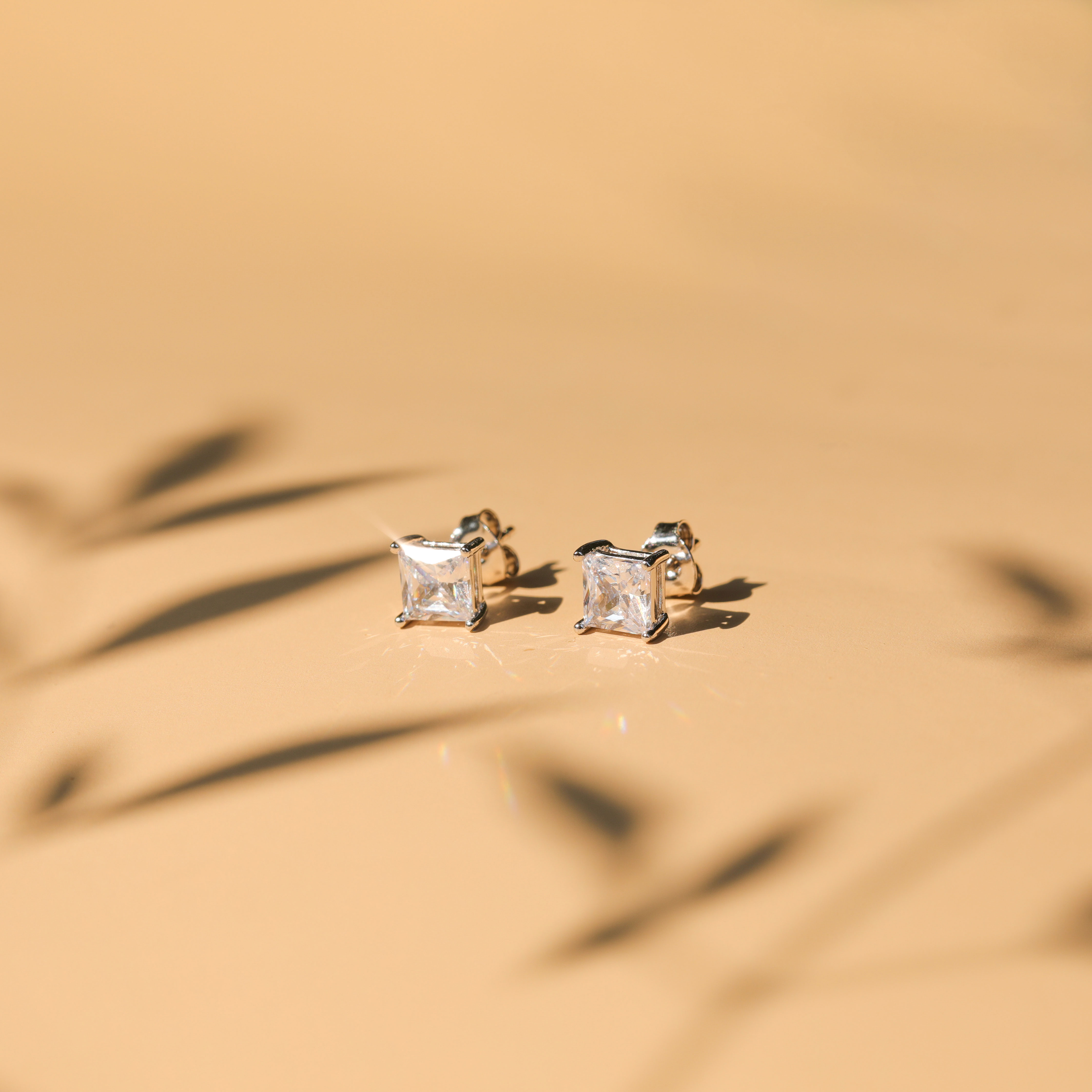 925 Sterling Silver Round Cut and Princess Cut Cubic zirconia earrings