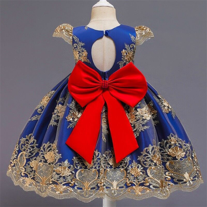 Dress Personality Backless dress Bow children's dress Mesh dress Children's wedding party dress