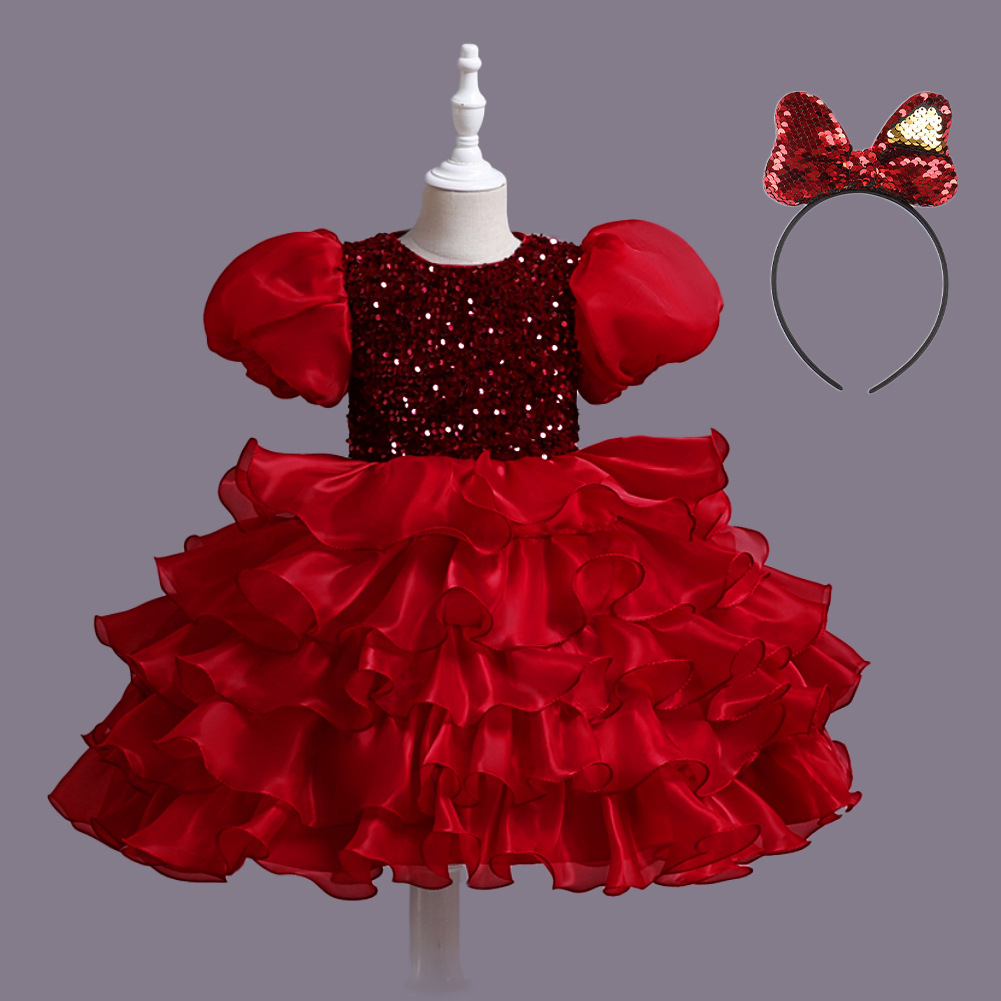 New girls' dress Princess Dress Puffed sleeve sequin tulle dress performance birthday dress