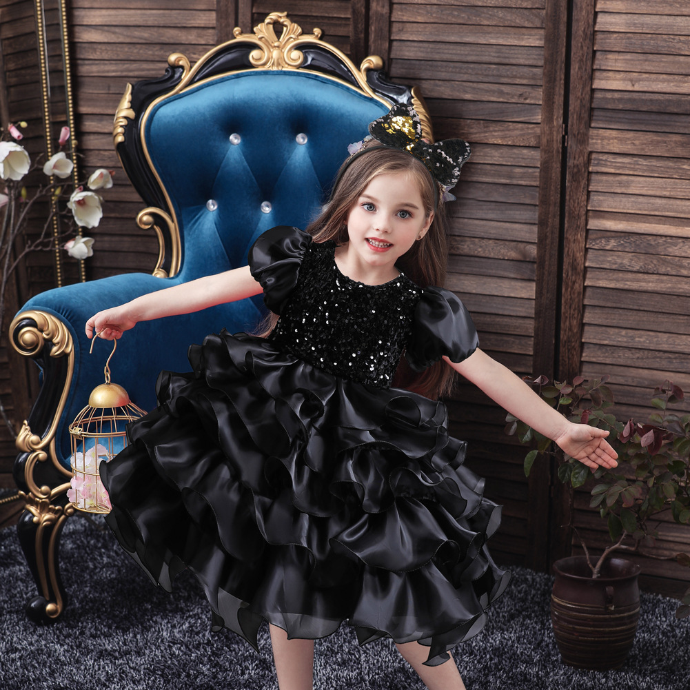 New girls' dress Princess Dress Puffed sleeve sequin tulle dress performance birthday dress