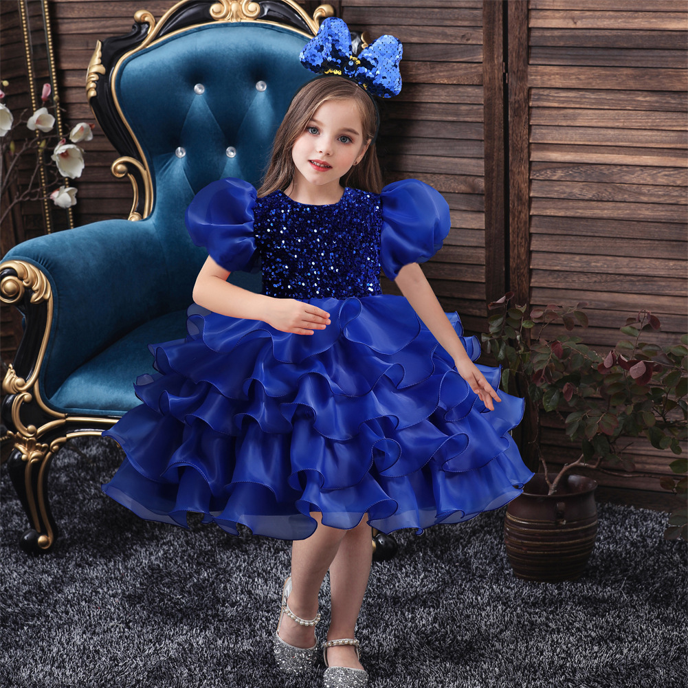 New girls' dress Princess Dress Puffed sleeve sequin tulle dress performance birthday dress
