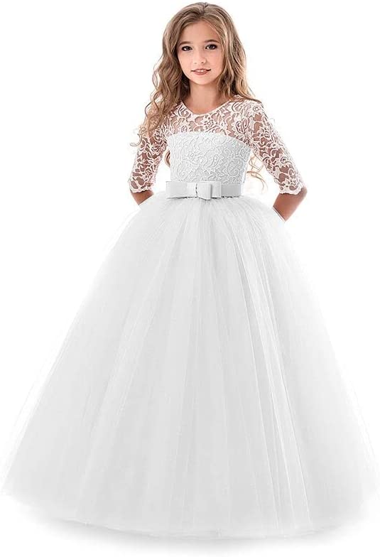 Girls Princess Pageant Dress Kids Prom Ball Gowns Wedding Party Flower Dresses Long sleeve lace princess dress