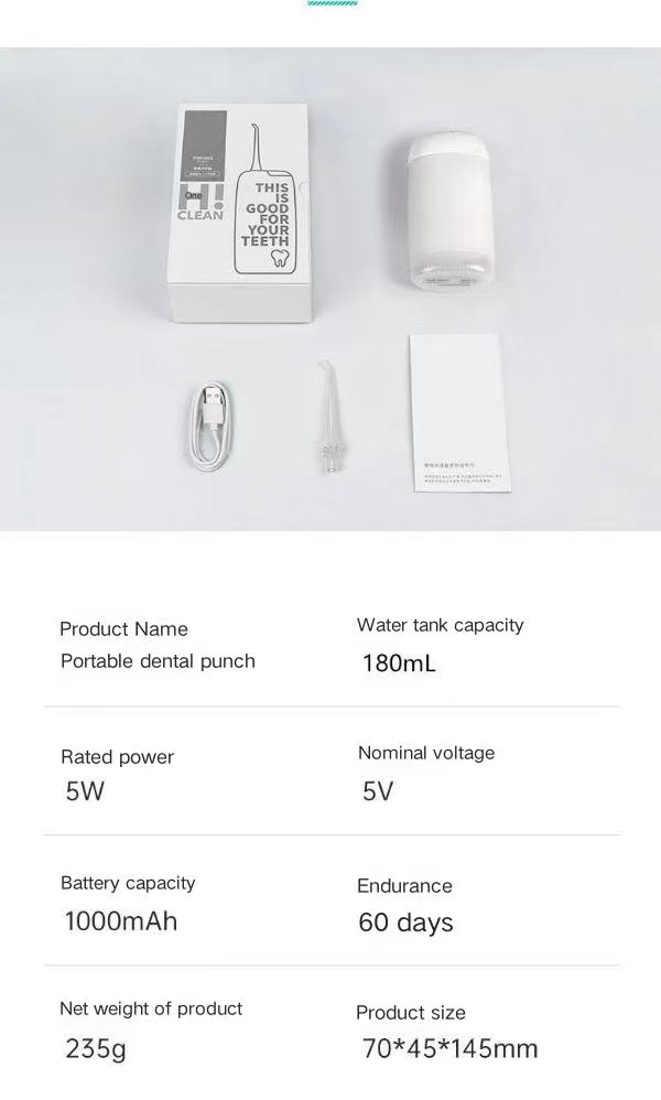 Dental Oral Irrigator, Portable and Rechargeable IPX7 Waterproof Powerful Battery Life Water Teeth Cleaner 