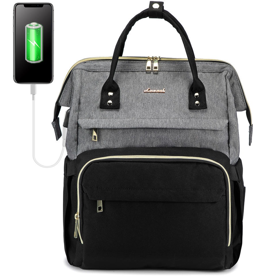 Laptop Backpack, with USB Port Waterproof Polyester Fabric Durable Shoulder Strap Soft Handle, for School Business 