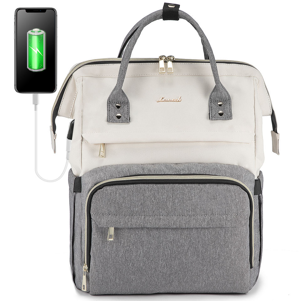 Laptop Backpack, with USB Port Waterproof Polyester Fabric Durable Shoulder Strap Soft Handle, for School Business 