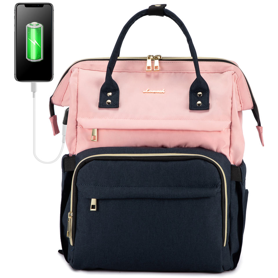 Laptop Backpack, with USB Port Waterproof Polyester Fabric Durable Shoulder Strap Soft Handle, for School Business 