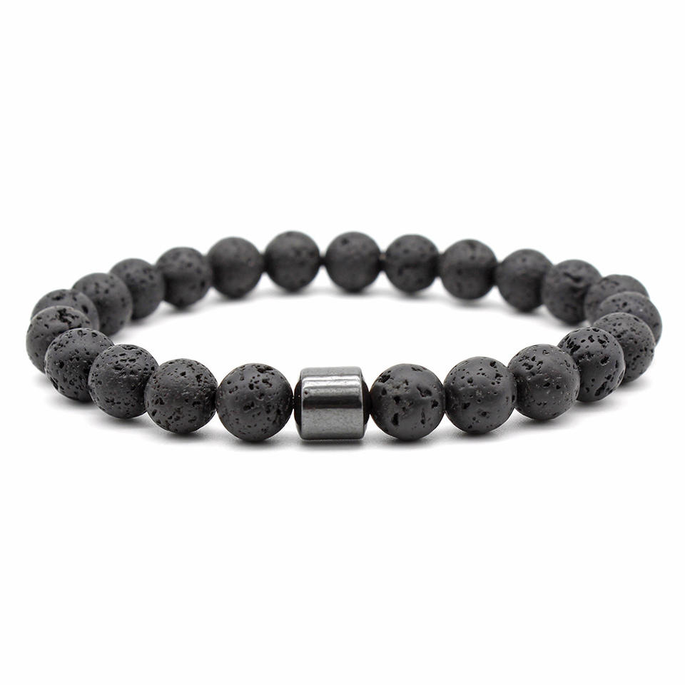 Stone and Magnetic Bracelet, Natural Gemstone Black Zinc Plated Rose Gold Plated Adjustable Length, for Girls