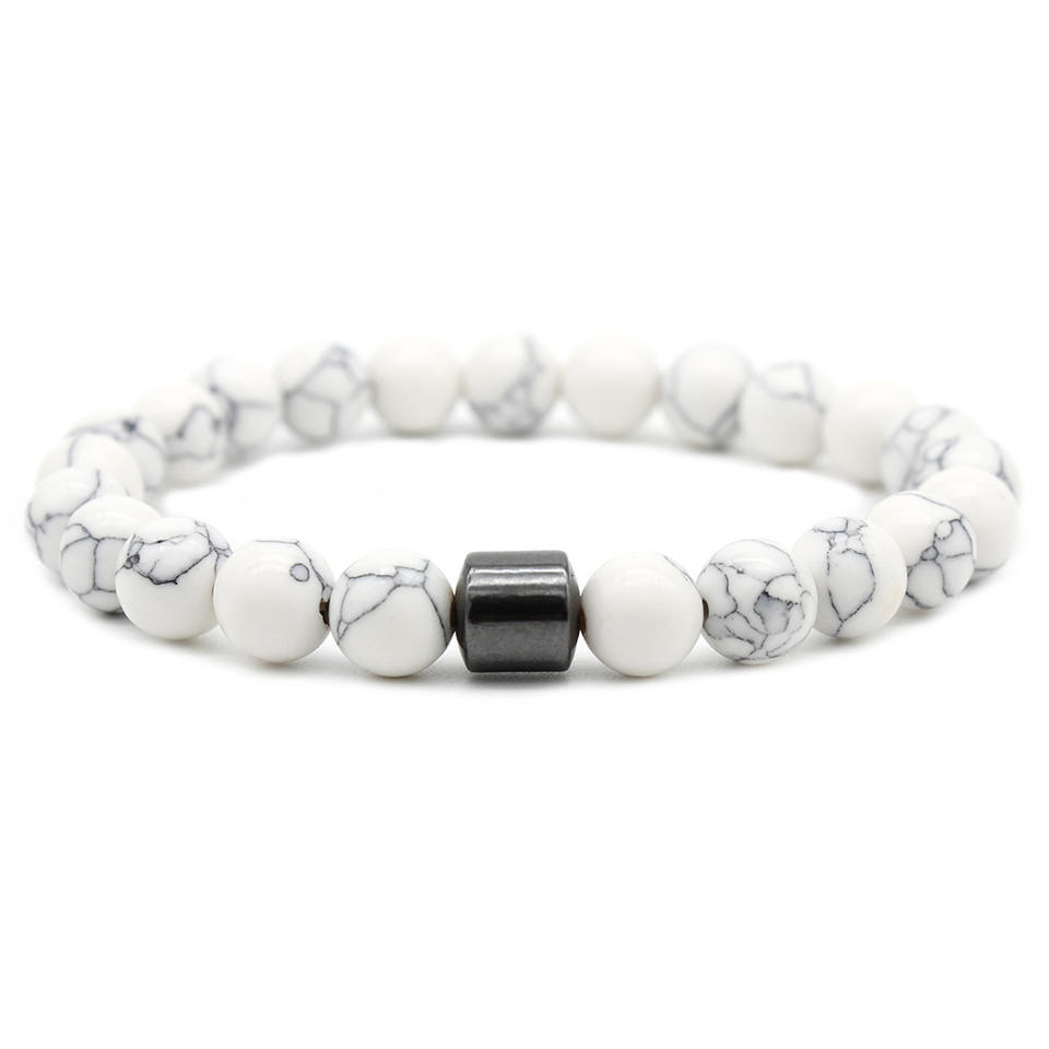 Stone and Magnetic Bracelet, Natural Gemstone Black Zinc Plated Rose Gold Plated Adjustable Length, for Girls