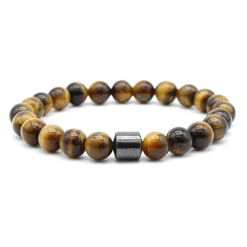 Stone and Magnetic Bracelet, Natural Gemstone Black Zinc Plated Rose Gold Plated Adjustable Length, for Girls