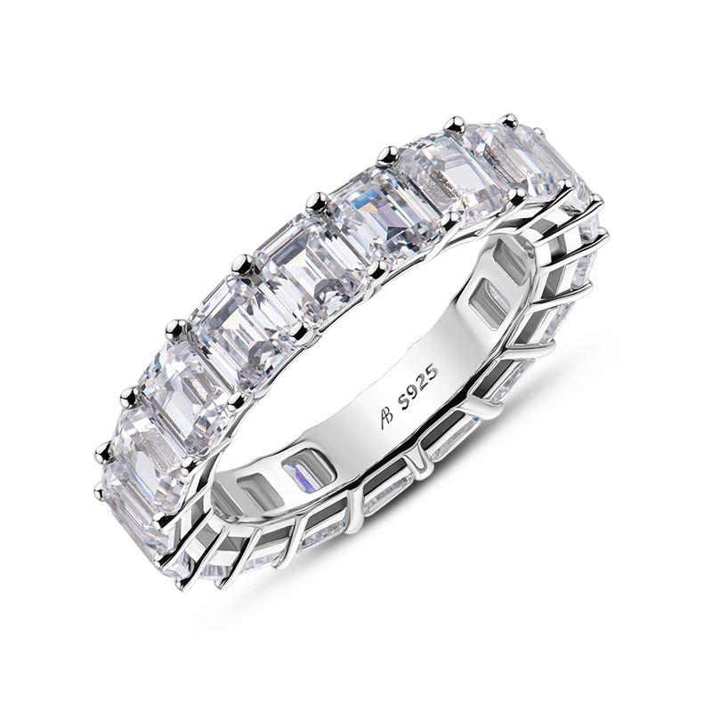 925 Sterling Silver Cut Ring, 4x5mm Cubic Zirconia Hand-crafted Rhodium Plated Elegant Design, for Wedding