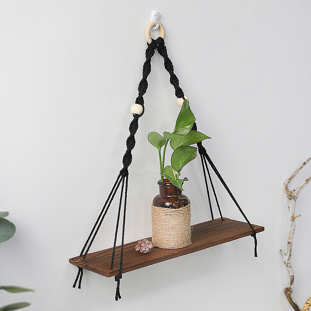 Wooden Wall shelf Decoration Wall Mounted Shelves For bedroom Plant Flower Wood Swing Hanging Rope Home Decoration