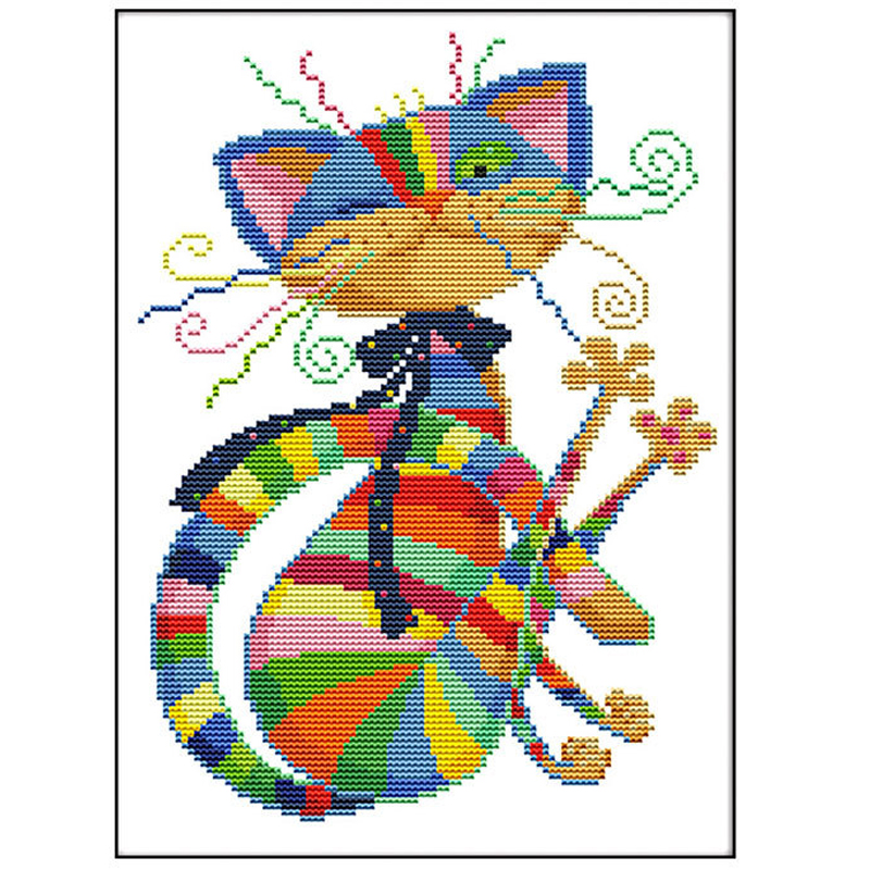 DIY Cross Stitch Kit Colorful Cat Cross Stitch Embroidery Kit Needlework