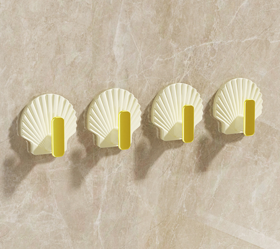 Light luxury Self-adhesive Hook Free Punching Seamless Paste Household Scallop shaped Plastic Hook hanger Sets