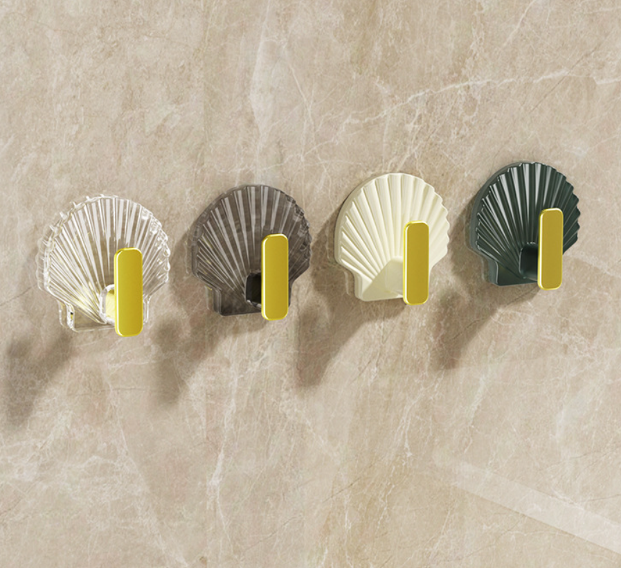 Light luxury Self-adhesive Hook Free Punching Seamless Paste Household Scallop shaped Plastic Hook hanger Sets